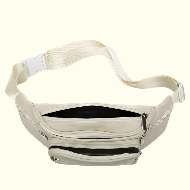 Cream White Multi-Zip Wide Strap Quick Release Minimal Waist Bag