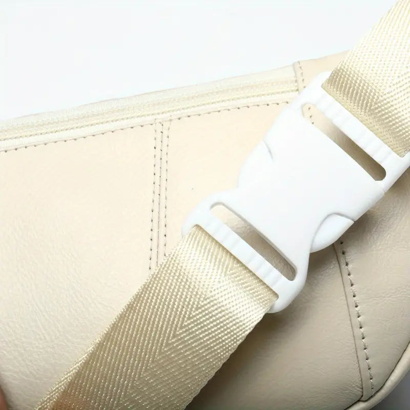 Cream White Multi-Zip Wide Strap Quick Release Minimal Waist Bag