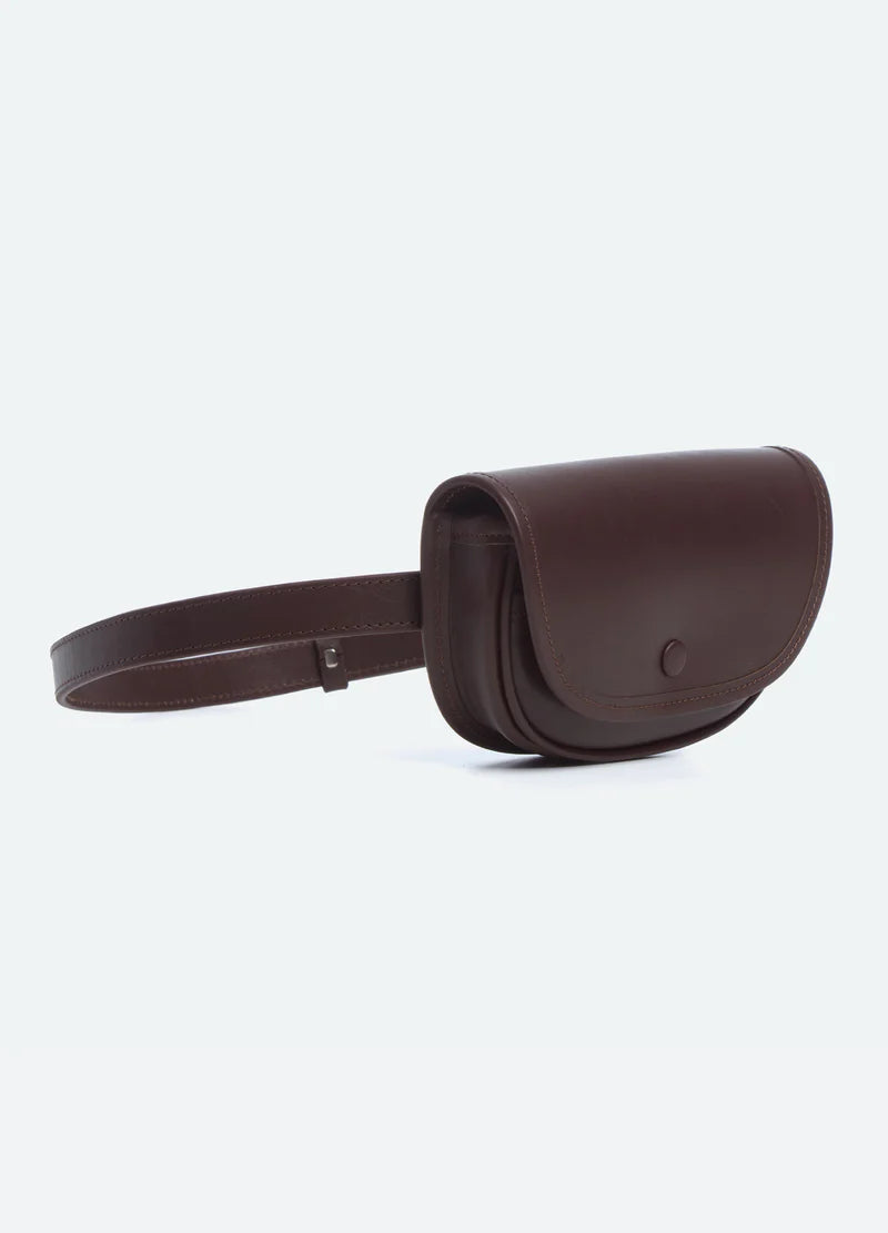 Chocolate Brown Snap Button Adjustable Belt Mini Semicircular Waist Bag