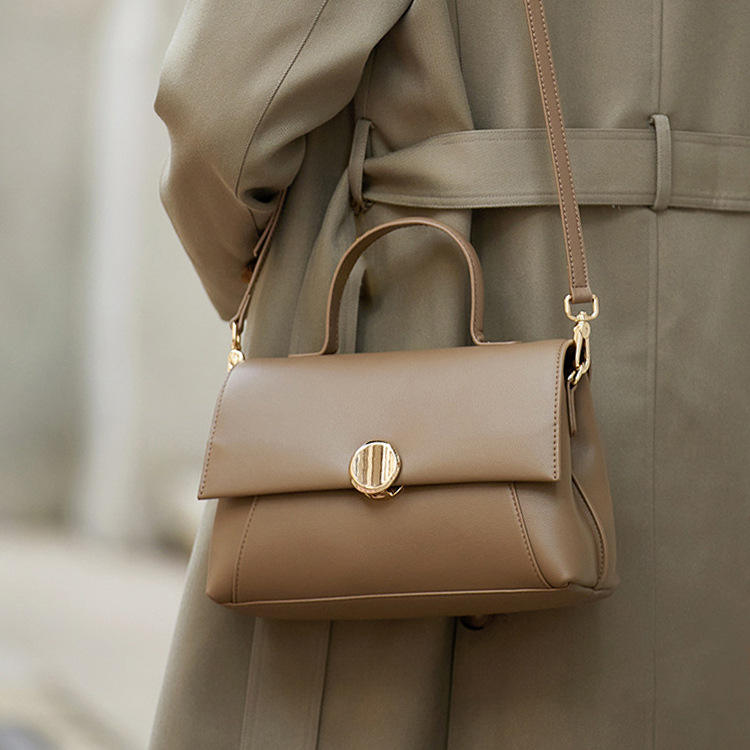 Earthy Neutral Dual-Style Plain Metal Lock Multi-Wear Crossbody Bag
