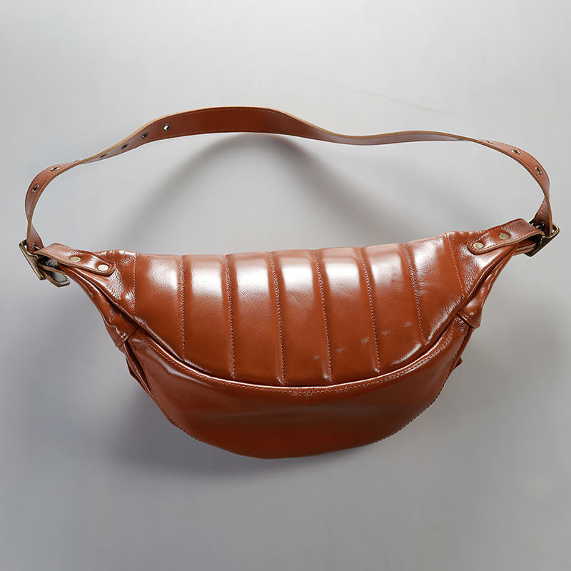 Caramel Quilted Double-Zip Adjustable Strap Curved Saddle Waist Bag