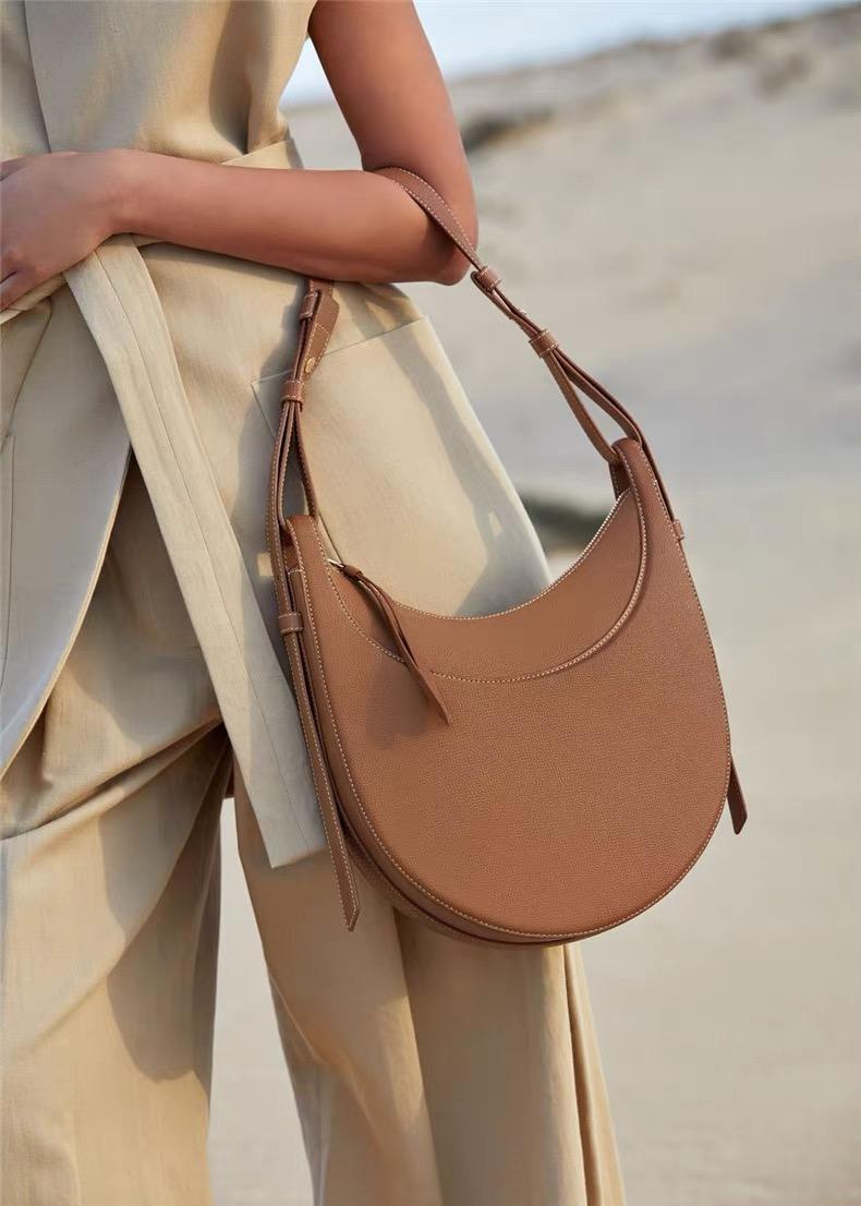 Camel Minimal Adjustable Strap Plain Crescent Crossbody Bag