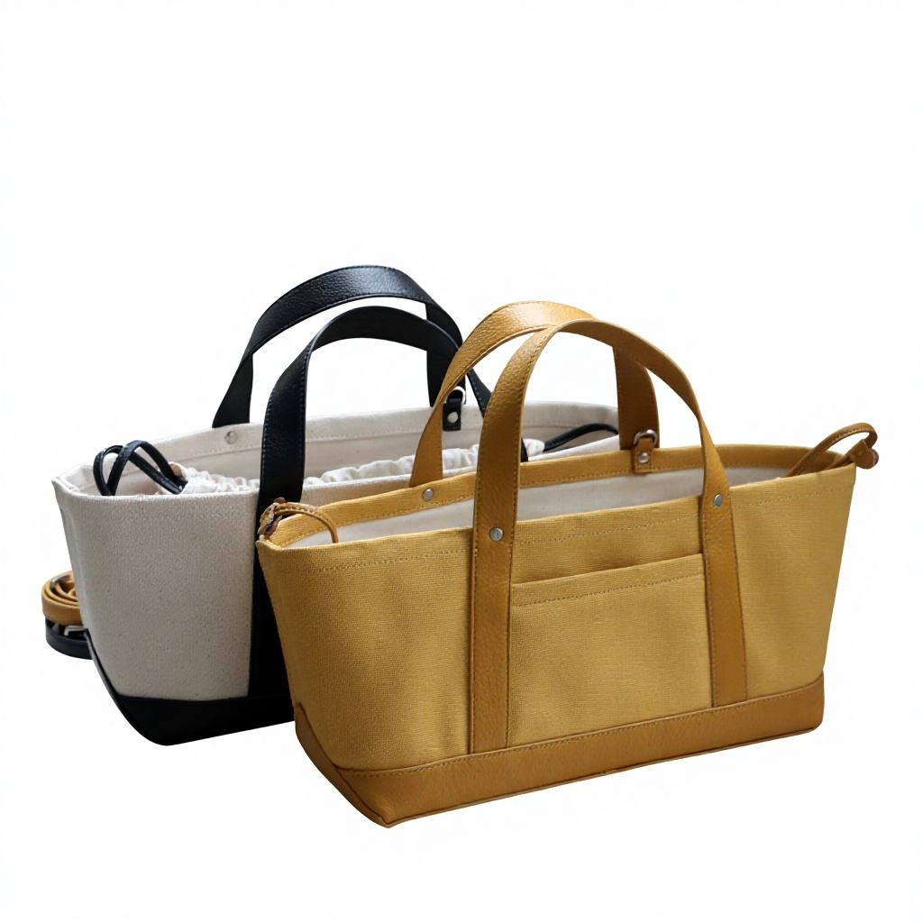 Two-Tone Rivet Drawstring Mini Canvas Crossbody Tote Bag