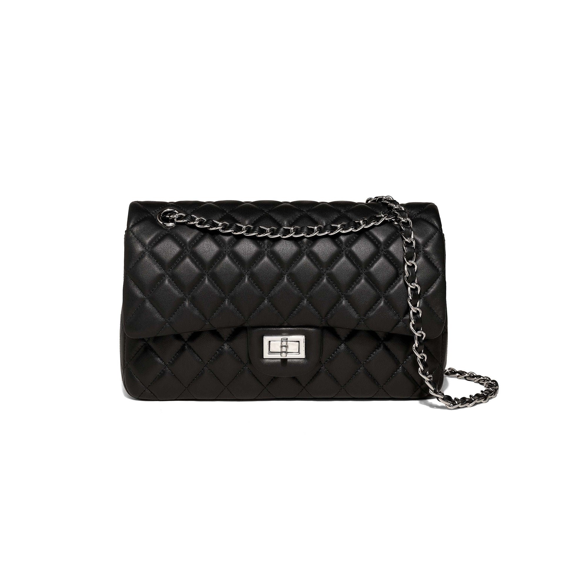 Black Diamond Quilted Dual-Wear Chain Flap Crossbody Shoulder Bag