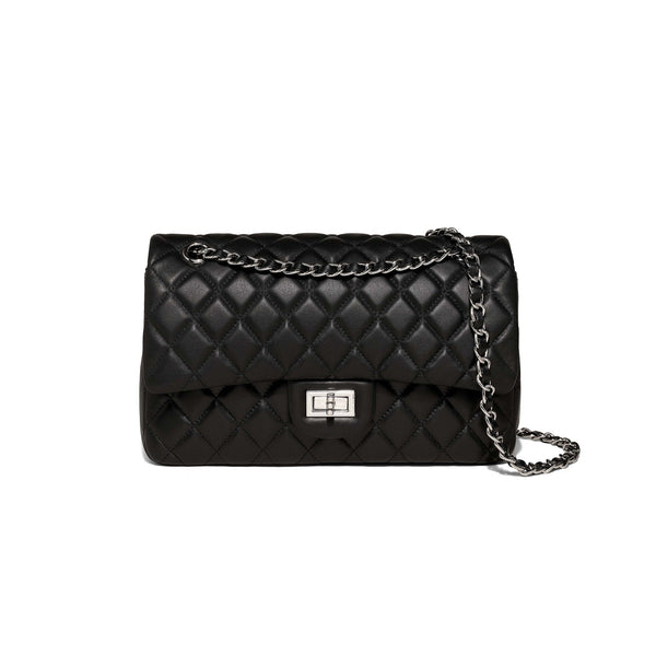 Black Diamond Quilted Dual-Wear Chain Flap Crossbody Shoulder Bag