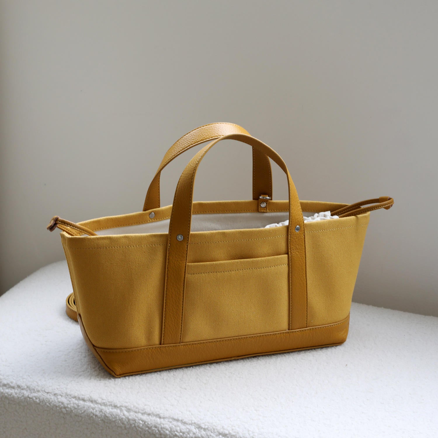 Two-Tone Rivet Drawstring Mini Canvas Crossbody Tote Bag