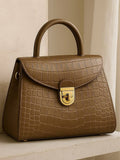 Earth Coffee Embossed Twist Lock Trapezoidal Handle Purse