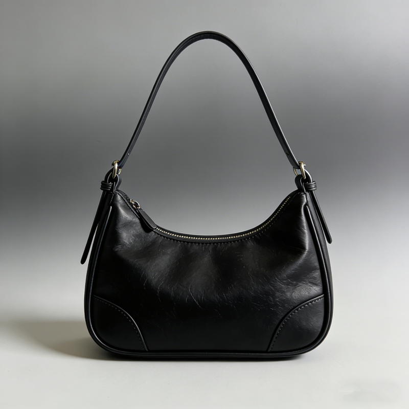 Two-Tone Soft Wrinkle Minimal Curved Crescent Underarm Bag