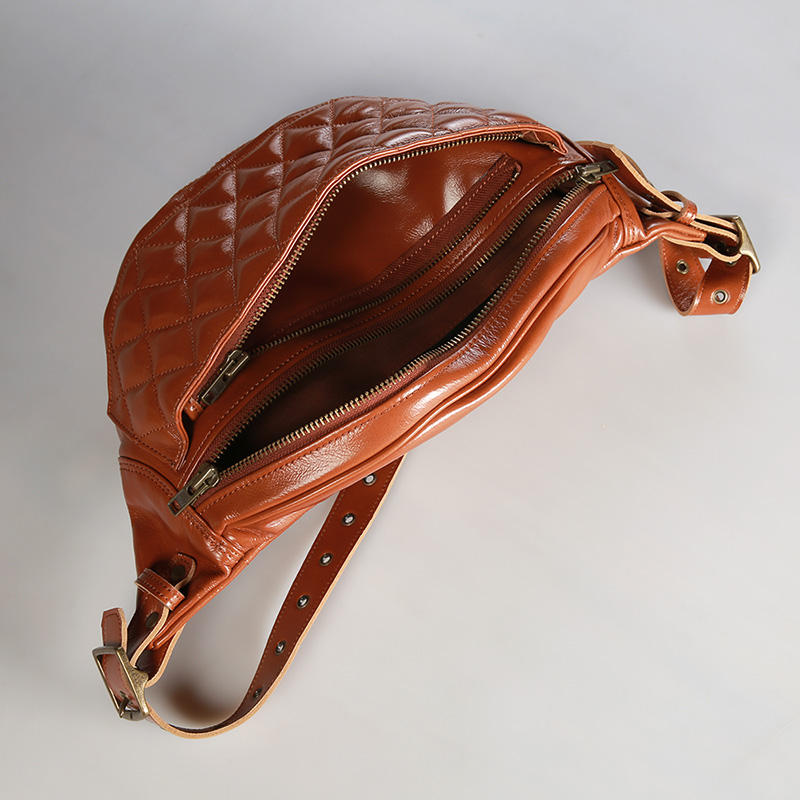 Caramel Quilted Double-Zip Adjustable Strap Curved Saddle Waist Bag
