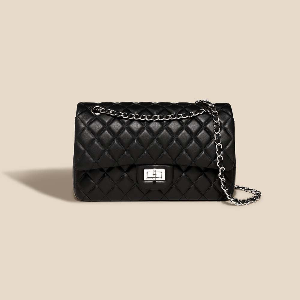 Black Diamond Quilted Dual-Wear Chain Flap Crossbody Shoulder Bag