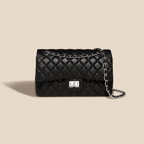 Black Diamond Quilted Dual-Wear Chain Flap Crossbody Shoulder Bag