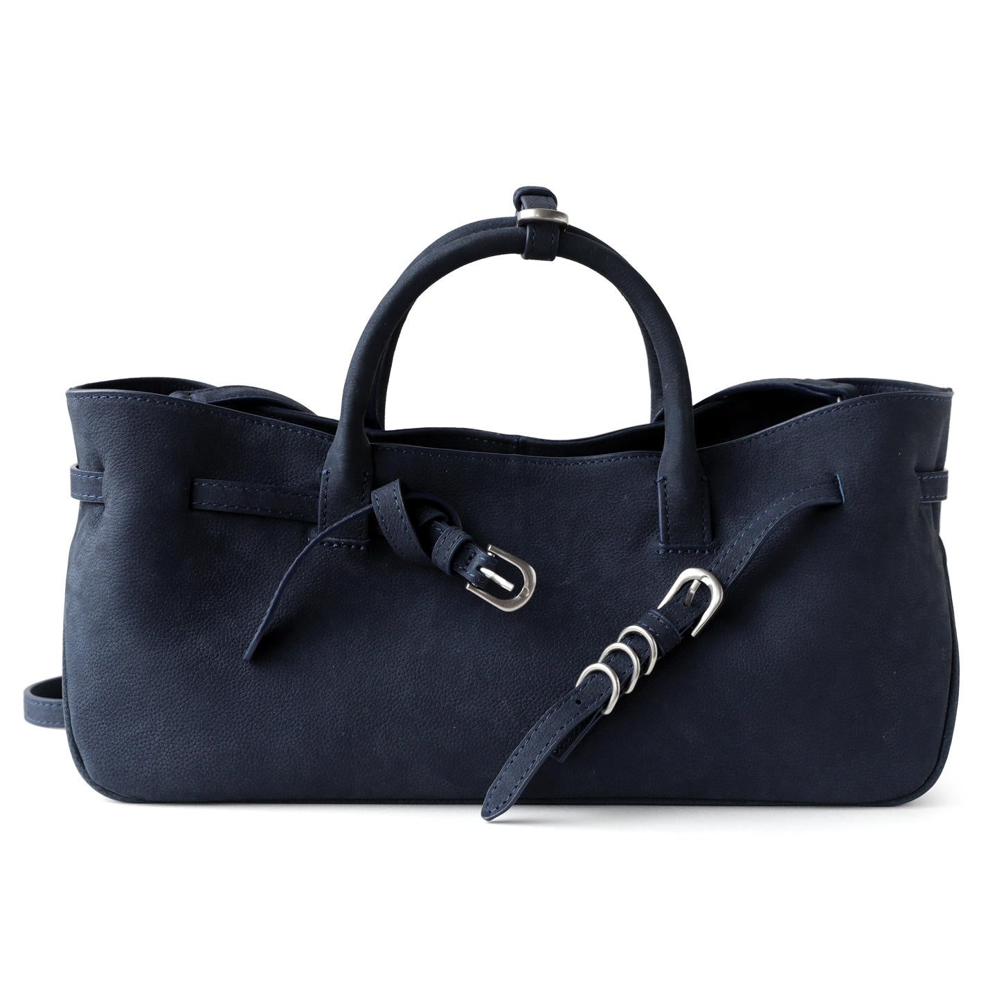 Matte Dark Buckle Strap Multi-Wear Open Tote Handbag
