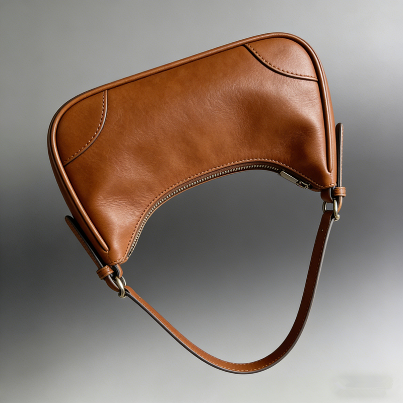 Two-Tone Soft Wrinkle Minimal Curved Crescent Underarm Bag