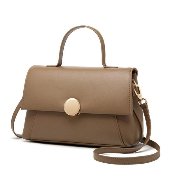 Earthy Neutral Dual-Style Plain Metal Lock Multi-Wear Crossbody Bag