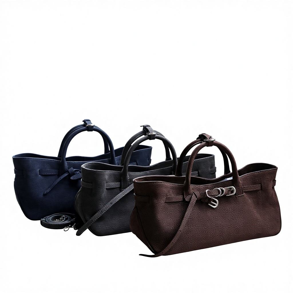Matte Dark Buckle Strap Multi-Wear Open Tote Handbag