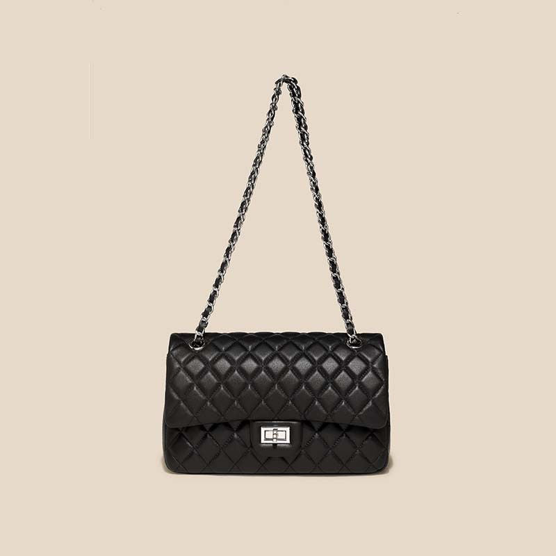 Black Diamond Quilted Dual-Wear Chain Flap Crossbody Shoulder Bag
