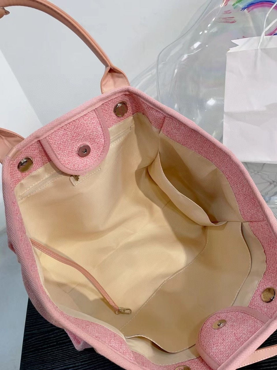 Three-Tone Chain Large Open Canvas Tote Bag