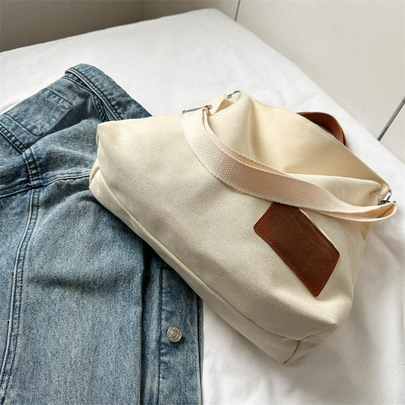 Brown Trim Multi-Wear Zipper Large Slouchy Canvas Hobo Bag