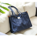 Two-Tone Rivet Multi-Pocket Large Open Canvas Tote Bag