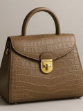 Earth Coffee Embossed Twist Lock Trapezoidal Handle Purse