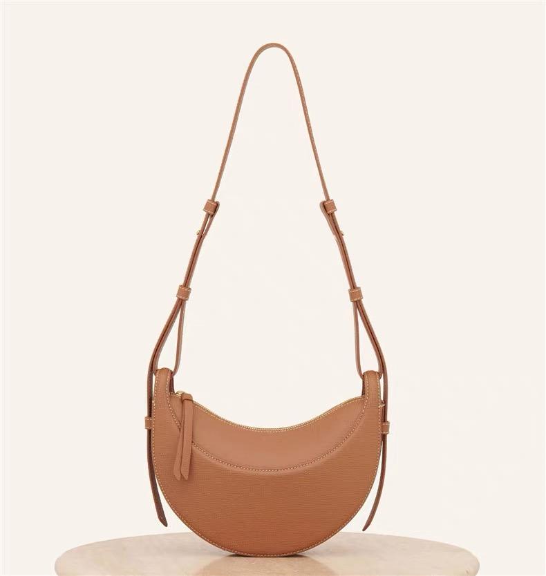 Camel Minimal Adjustable Strap Plain Crescent Crossbody Bag
