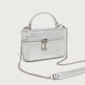 Metallic Silver Quilted Chain Zipper Mini Box Crossbody Case