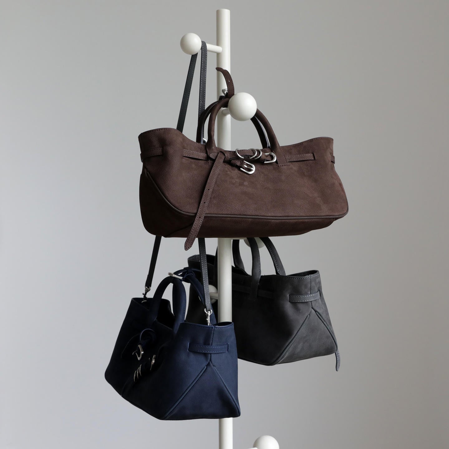 Matte Dark Buckle Strap Multi-Wear Open Tote Handbag
