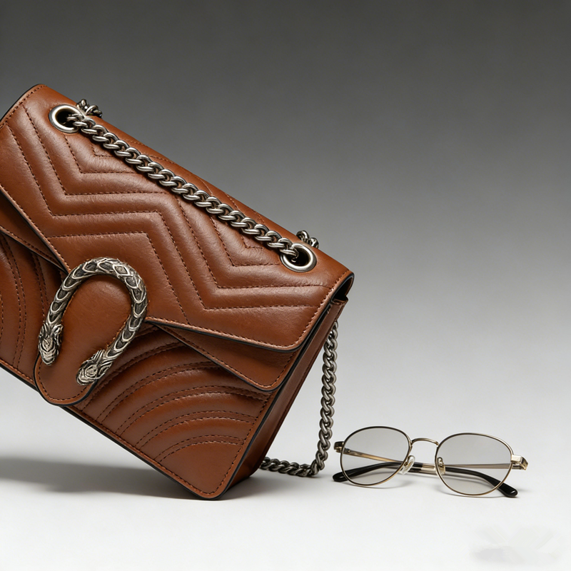 Two-Tone Chevron Quilted Animal Buckle Chain Flap Crossbody Bag
