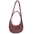 Wine Red Studded Dual-Strap Curved Crescent Shoulder Bag