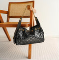 Black Quilted Drawstring Chain Hobo Handbag