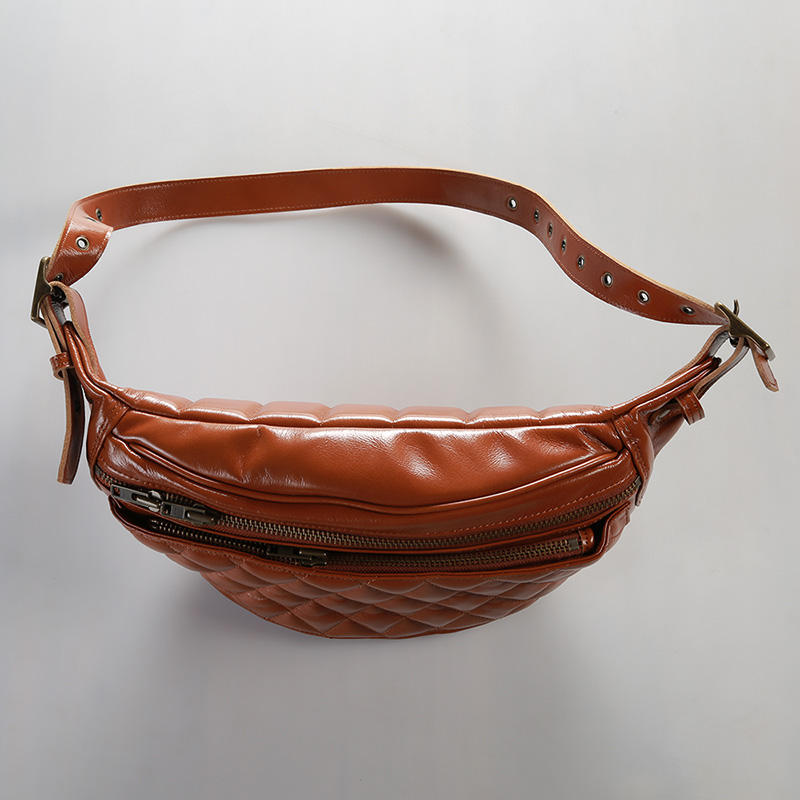Caramel Quilted Double-Zip Adjustable Strap Curved Saddle Waist Bag