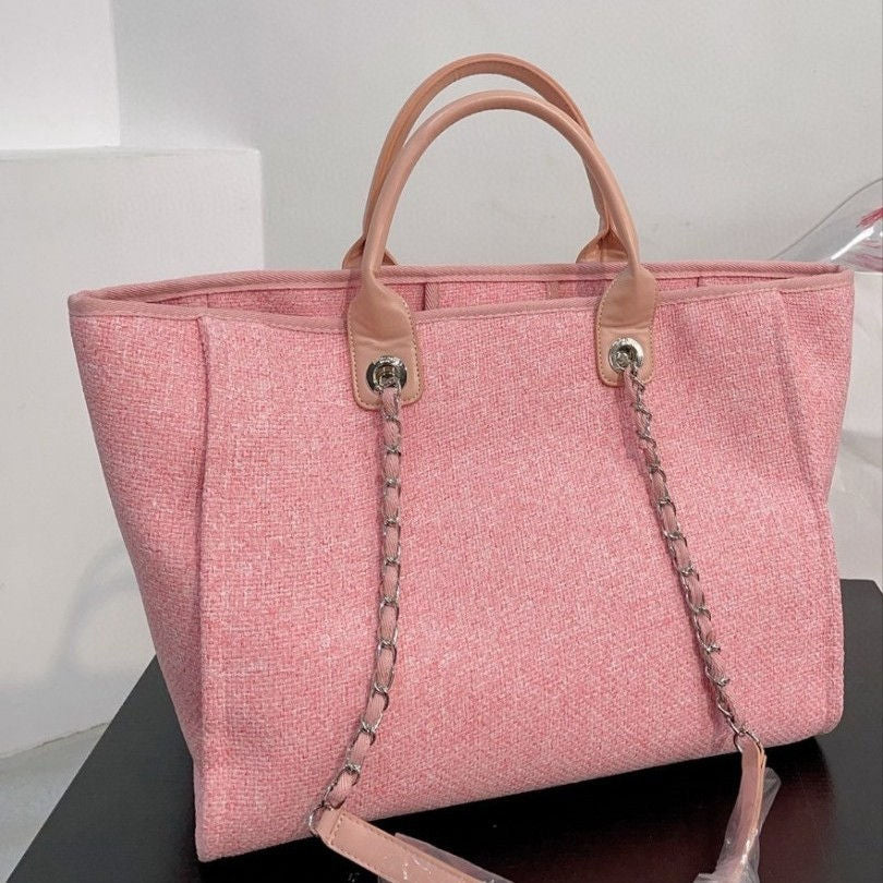Three-Tone Chain Large Open Canvas Tote Bag