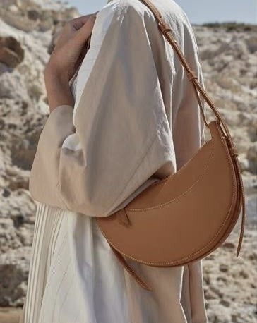 Camel Minimal Adjustable Strap Plain Crescent Crossbody Bag