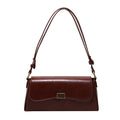 Chocolate Brown Striped Metal Lock Adjustable Strap Flap Crossbody Bag