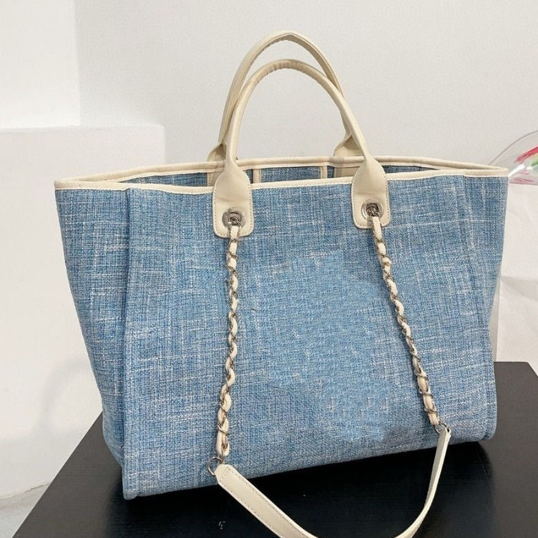 Three-Tone Chain Large Open Canvas Tote Bag