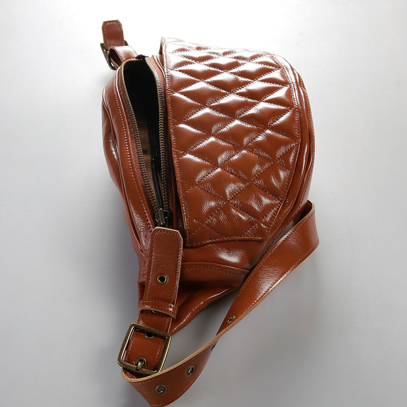 Caramel Quilted Double-Zip Adjustable Strap Curved Saddle Waist Bag