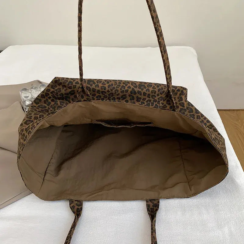 Vintage Leopard Print Oversized Soft Shoulder Canvas Tote Bag