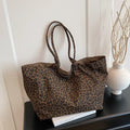 Vintage Leopard Print Oversized Soft Shoulder Canvas Tote Bag