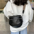 Black Grain Dual-Zip Striped Strap Semicircular Crossbody Waist Bag